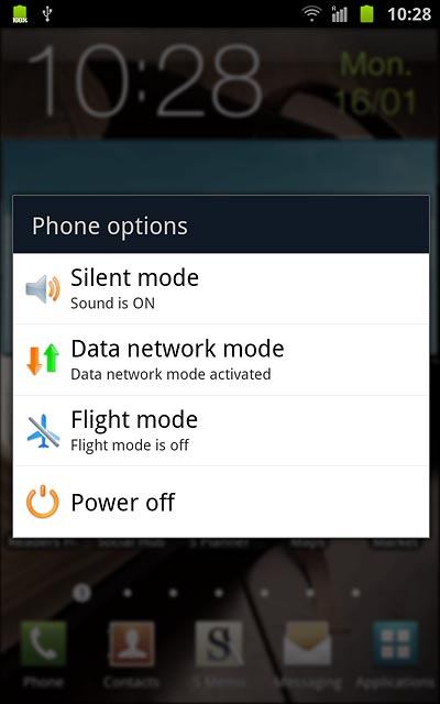 Press Flight mode.Depending on the current setting, flight mode is now turned on or off.
