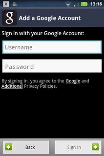 Press Username and key in the username for your Google account.