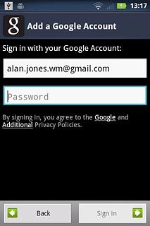 Press Password and key in the password for your Google account.