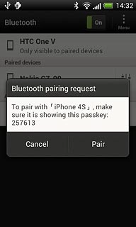 Check that the same access code is displayed on both devices and press Pair.The new device is displayed on the list of paired devices.
