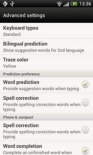 Press Word prediction to turn on word suggestion.