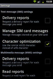Press Delivery reports below Text message (SMS) settings to turn the function on or off.