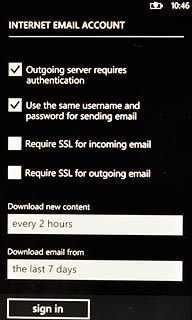 Press Require SSL for incoming email and Require SSL for outgoing email to turn off SSL encryption.