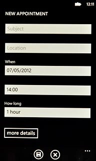 Press Subject and key in a subject for the appointment.Follow the instructions on the display to key in more information, such as location, duration and reminder.