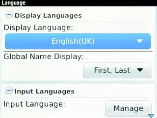 Scroll to Display Language and press the Navigation key.