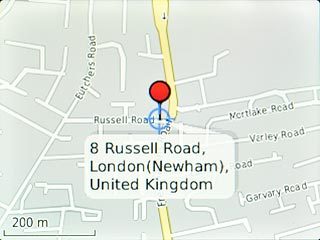 The selected destination is displayed as a point on the map.
