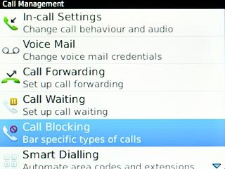 Scroll to Call Blocking and press the Navigation key.