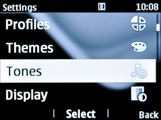 Scroll to Tones and press the Navigation key.