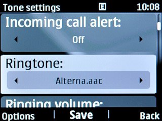 Scroll to Ringtone and press Navigation key right to select Open Gallery or the current ring tone.