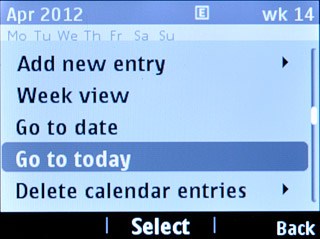 Scroll to Go to today and press the Navigation key.