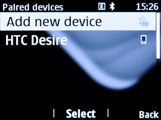 Scroll to Add new device and press the Navigation key.Your phone now searches for devices and after a moment, a list of Bluetooth devices within range is displayed.