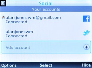 If you've already used a social network:Scroll to Add account and press the Navigation key.