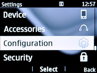 Scroll to Configuration and press the Navigation key.