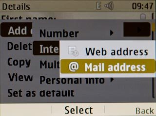 Scroll to Mail address and press the Navigation key.