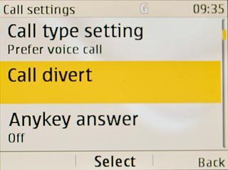 Scroll to Call divert and press the Navigation key.