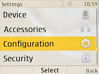 Scroll to Configuration and press the Navigation key.