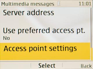 Scroll to Access point settings and press the Navigation key.