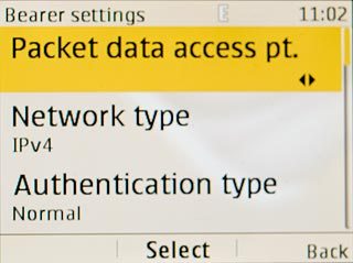 Scroll to Packet data access pt. and press the Navigation key.