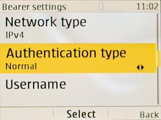 Scroll to Authentication type and press the Navigation key.