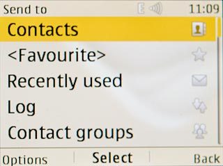 Scroll to Contacts and press the Navigation key.