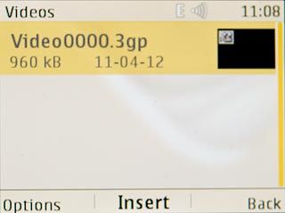 Highlight the required video clip and press the Navigation key.