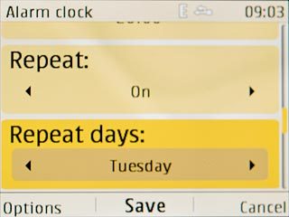 Scroll to Repeat days and press Navigation key right.