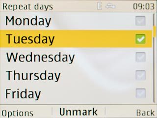When the box next to a day is ticked (V), the day is selected.