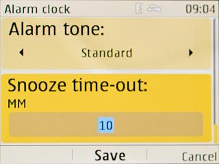 Scroll to Snooze time-out and key in the required number of minutes.