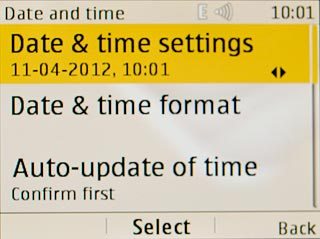 Scroll to Date & time settings and press the Navigation key.