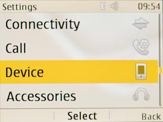 Scroll to Device and press the Navigation key.