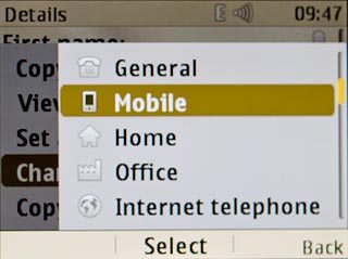 Highlight the required number type and press the Navigation key.