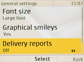 Scroll to Delivery reports and press the Navigation key.