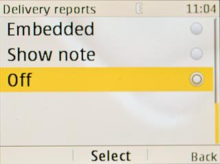 To turn off delivery reports:Press Off and press the Navigation key.
