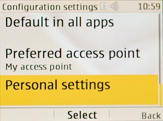 Scroll to Personal settings and press the Navigation key.