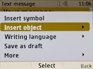 Scroll to Insert object and press the Navigation key.