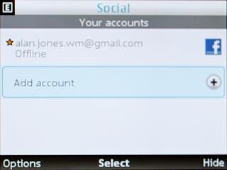 If you've already used a social network:Scroll to Add account and press the Navigation key.