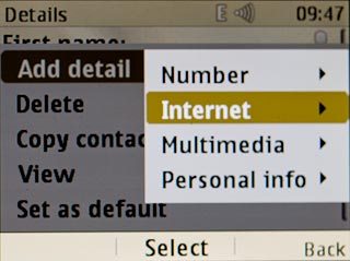 Scroll to Internet and press the Navigation key.