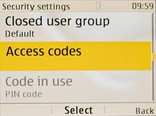 Scroll to Access codes and press the Navigation key.