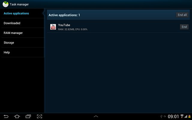 To end an application:Press End next to the required application.