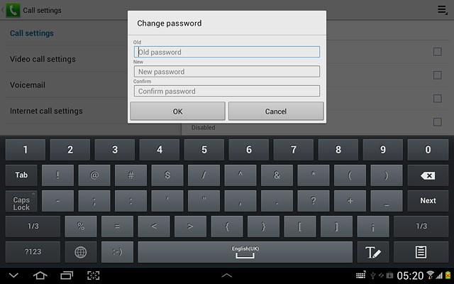 Press Old password and key in your current barring password (default is 0000).