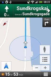 The navigation window with information about your route is displayed.The next turn and the next route detail are displayed at the top of the display.