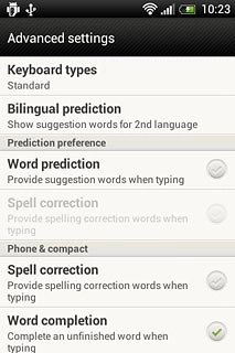 Press Word prediction to turn on word suggestion.