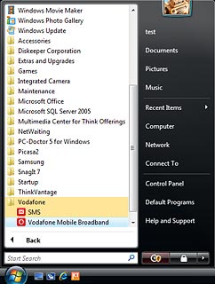 Click Vodafone Mobile Broadband.The data card application is started.