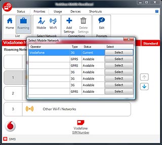 Your data card now searches for networks within range and a list of options is displayed.Click Select next to the required network.