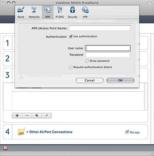 Highlight the field next to User name and key in vodafone