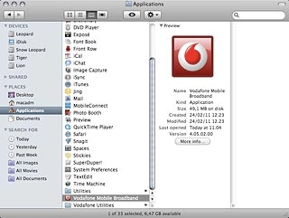Double-click Vodafone Mobile Broadband.The data card application is started.