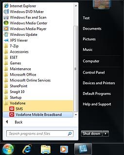 Click Vodafone Mobile Broadband.The data card application is started.