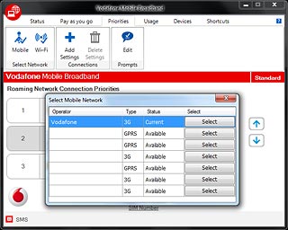 Your data card now searches for networks within range and a list of options is displayed.Click Select next to the required network.