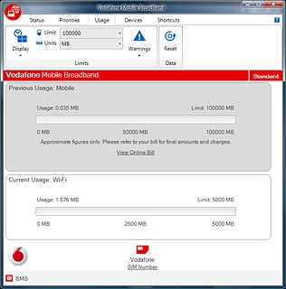 Click Previous Usage Mobile.The data card application shows how much you've uploaded and downloaded or the total duration of active internet connections.