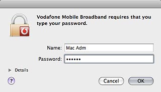 Key in your username and password for the computer and click OK.Wait while your data card is installed.